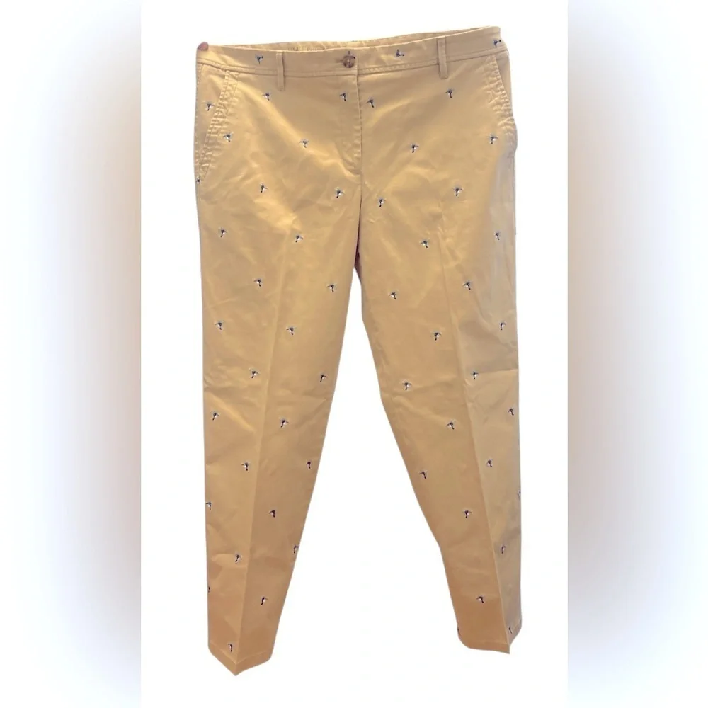 NWT- Talbots Tan Chino Pants with hummingbird Embroidered Detail